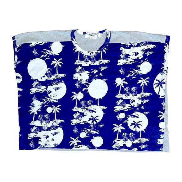 RARE COMME des GARÇONS Blue Hawaiian Hula Print Wide Fit T-Shirt Women’s - Picture 1 of 8